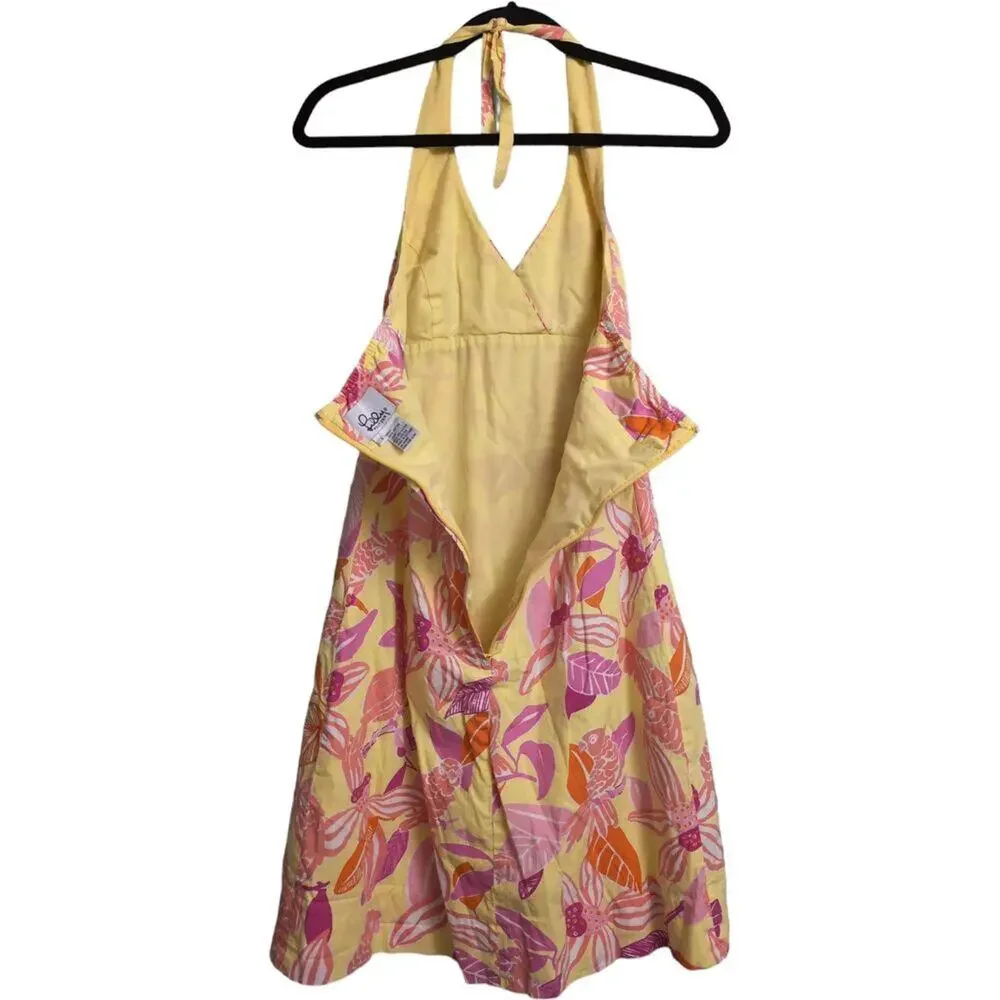 Lilly Pulitzer Pink Yellow Floral Halter Dress Backless V Neck Size 4 - Picture 5 of 8
